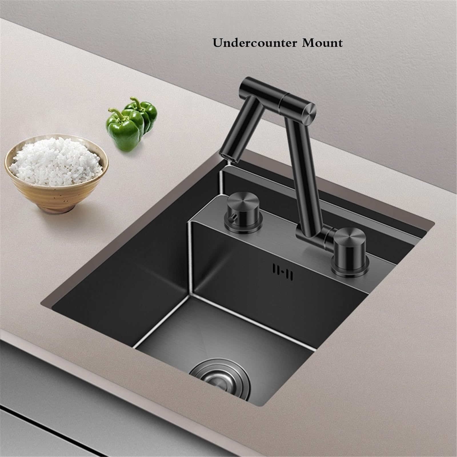 Platzsparende verdeckte Edelstahlstange Kompaktes Wohnmobil und Waschtisch mit Abdeckung, Siphon-Ablauf, Faltbarer Wasserhahn für kleine Wohnmobilküchen (39 x 43 x 22 cm)