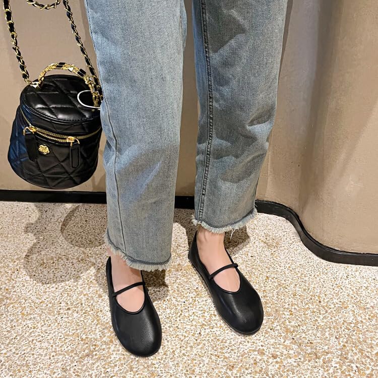 Women's Genuine Leather Mary Jane Ballet Flats Minimalist Thin Strap Loafer, Slip On Comfortable Shoes for Daily Wear2