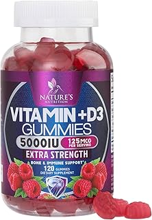 Suplemento de vitamina D3 Gomitas de 5000 UI (125 mcg) Vitaminas dietéticas D para hombres y mujeres – huesos, dientes, músculos e inmunitarios, apoyo de la salud de alta potencia VIT D3 Nature's sin