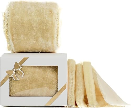 Miniatura 3 de HUIHUANG Cinta de terciopelo champán de 2 pulgadas, color marrón claro, cinta de terciopelo de seda deshilachada para envoltura de regalos,