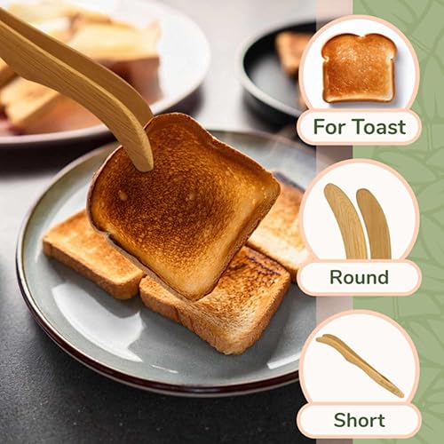 Vista 18 de BambooMN Pinzas reutilizables de bambú natural de 7.5 pulgadas, pinzas para tostadas, 3