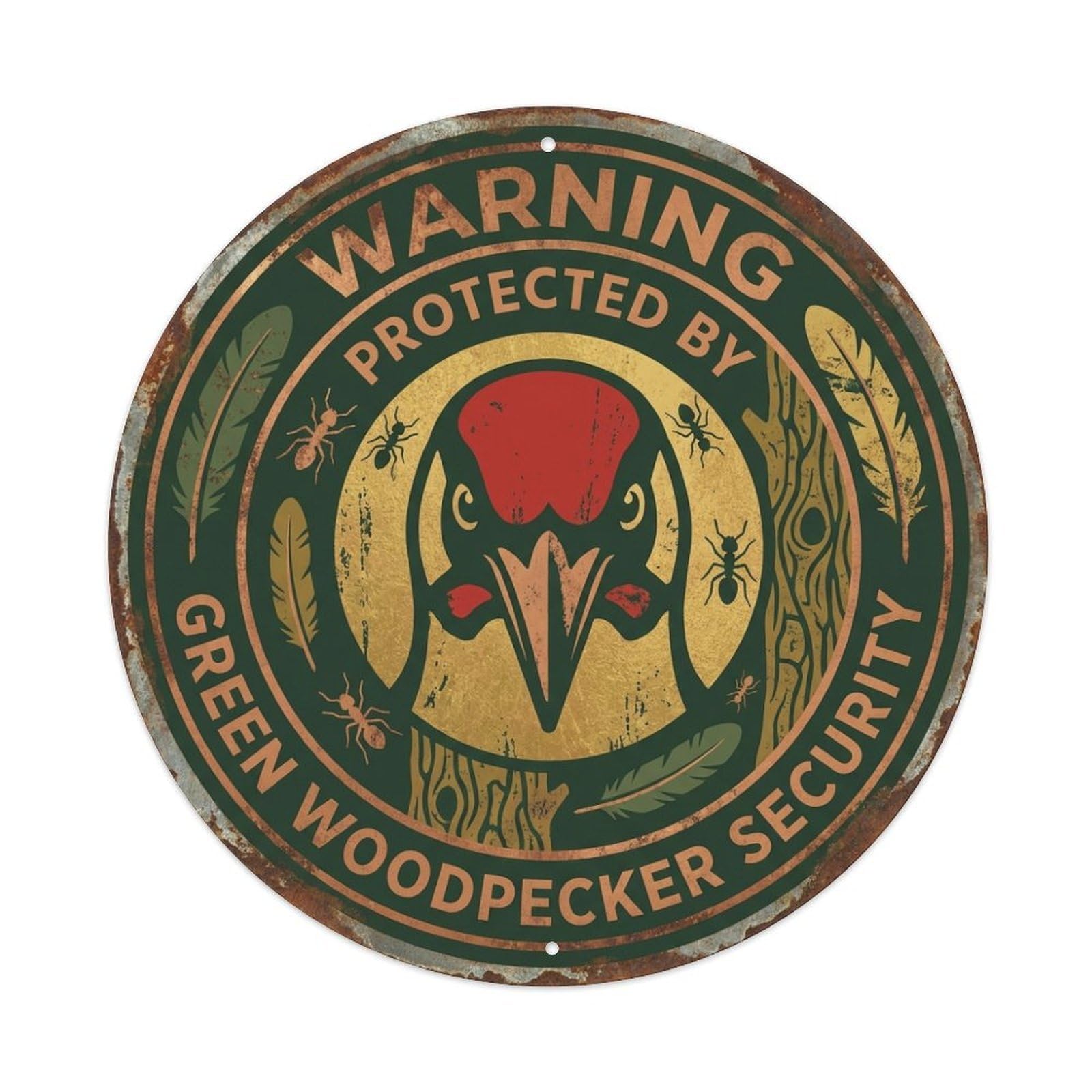 Green Woodpecker Security Warning Woodland Bird Metal Tin Sign