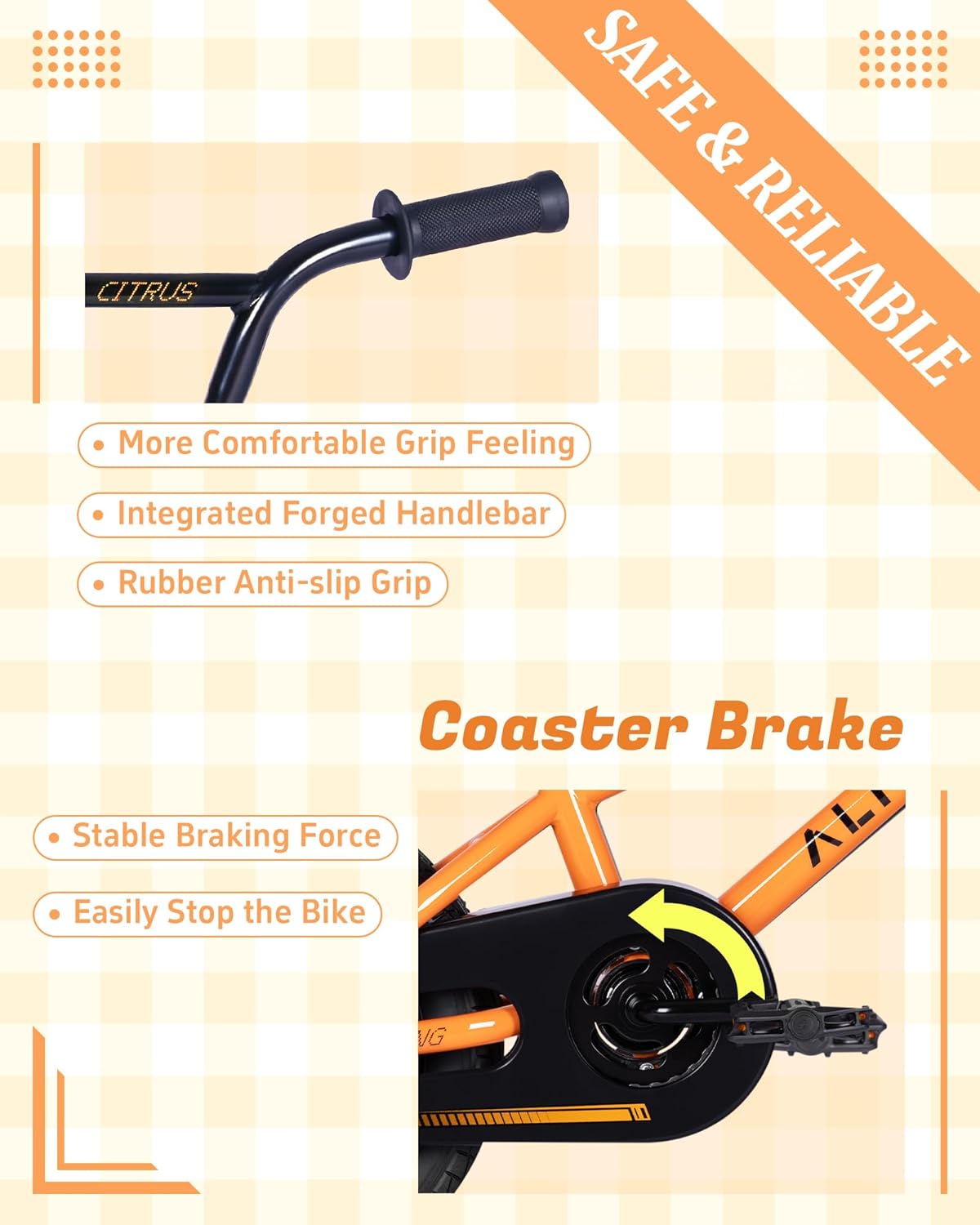 Size 12 14 16 20 Inch Color orange Kids Bike BMX Style Bicycle with Training Wheels for 2-14 Years Old Toddlers Boys Girls Coaster Brake Multiple Colors