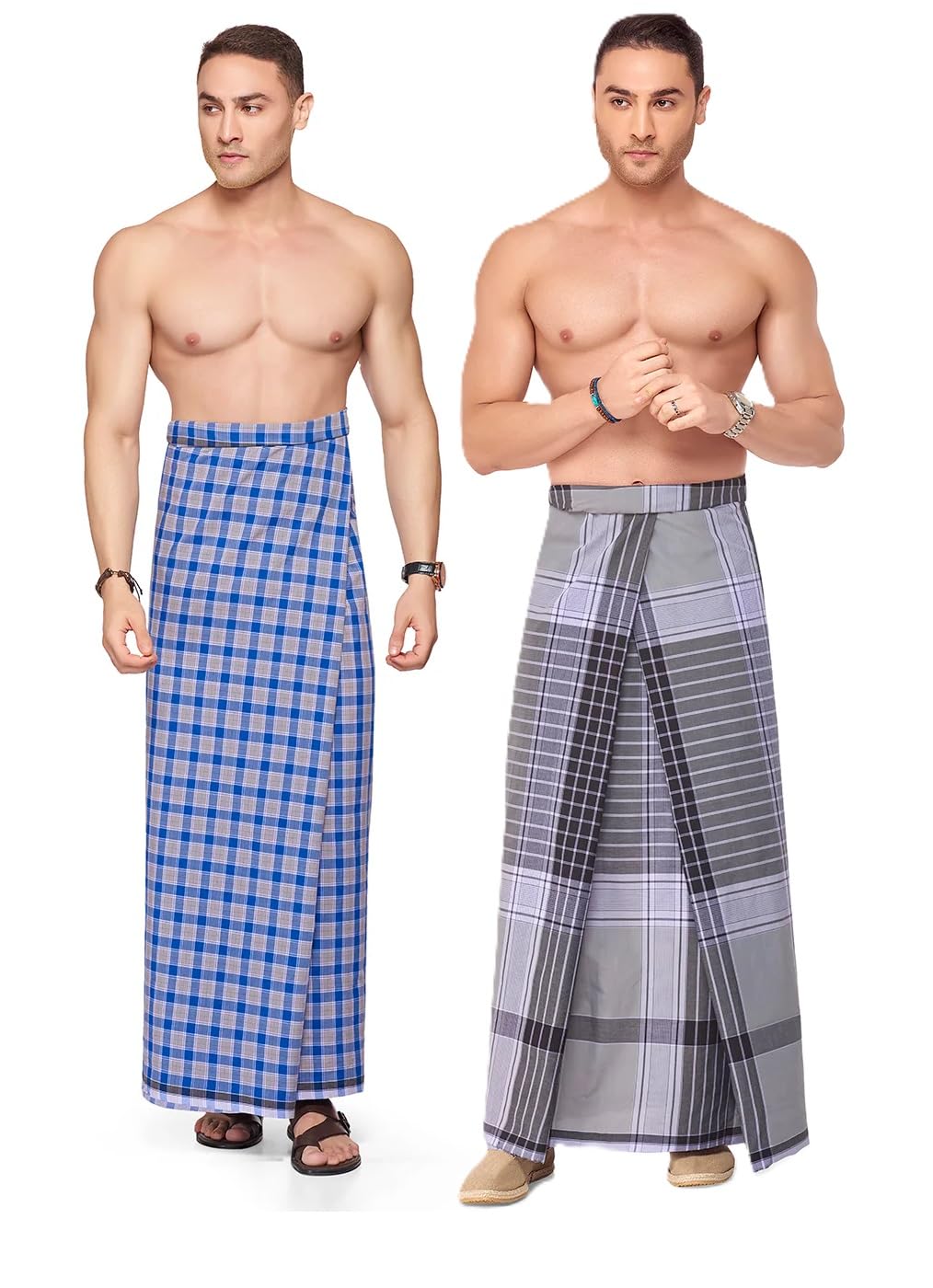 nandu Brand Men's Cotton Stitched Lungi - 2Pcs Pack # Pattern May Vary # Attractive Multicolour # Free Size # Ready to Wear # 2.10Mtr #-picture-14