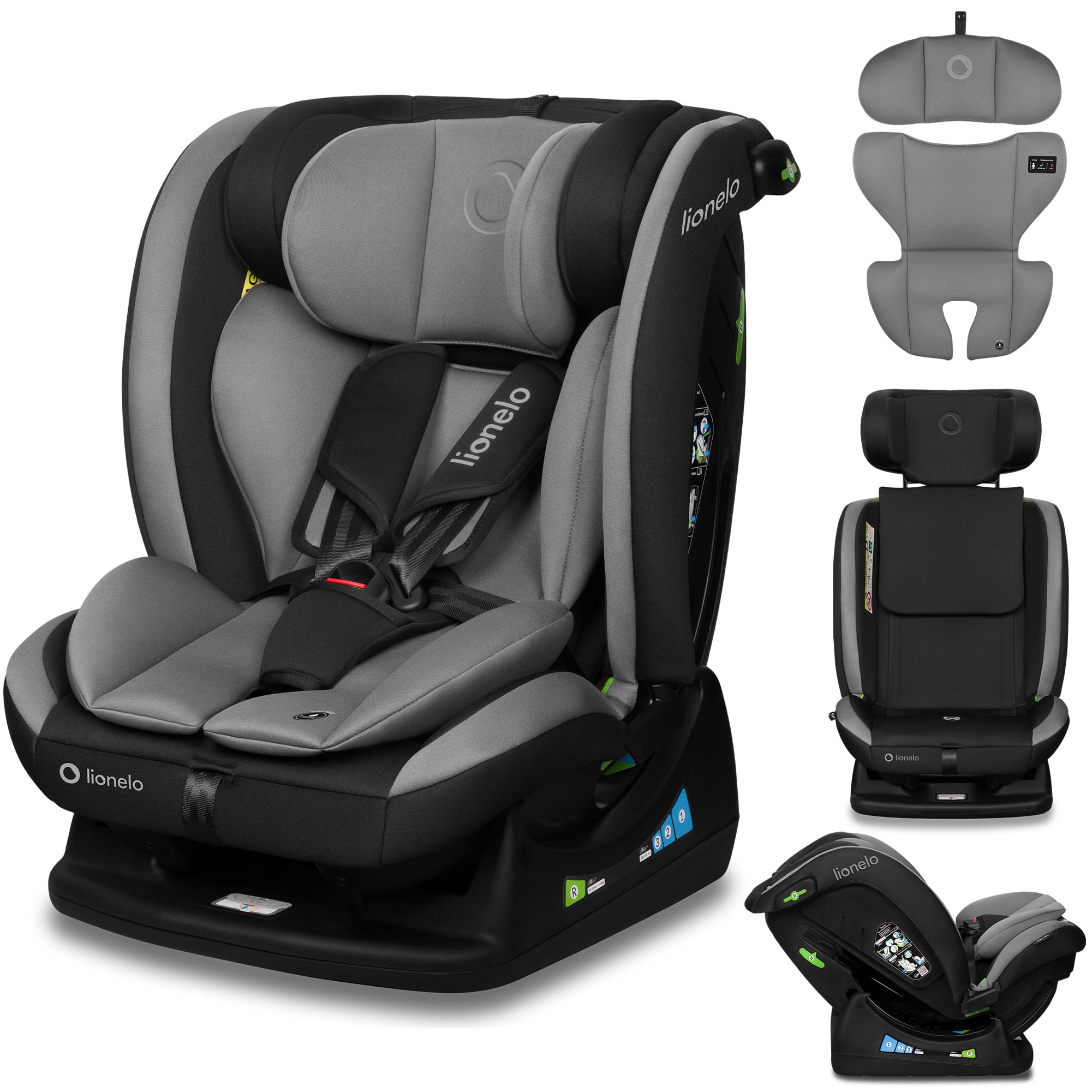 LIONELO AART I-SIZE Seggiolino Auto per Bambini 40-150 cm, Montaggio con Cinture di Sicurezza, Poggiatesta e Schienale Regolabili, Inserto Riduttore e Linguinale, Norma R129 i-Size