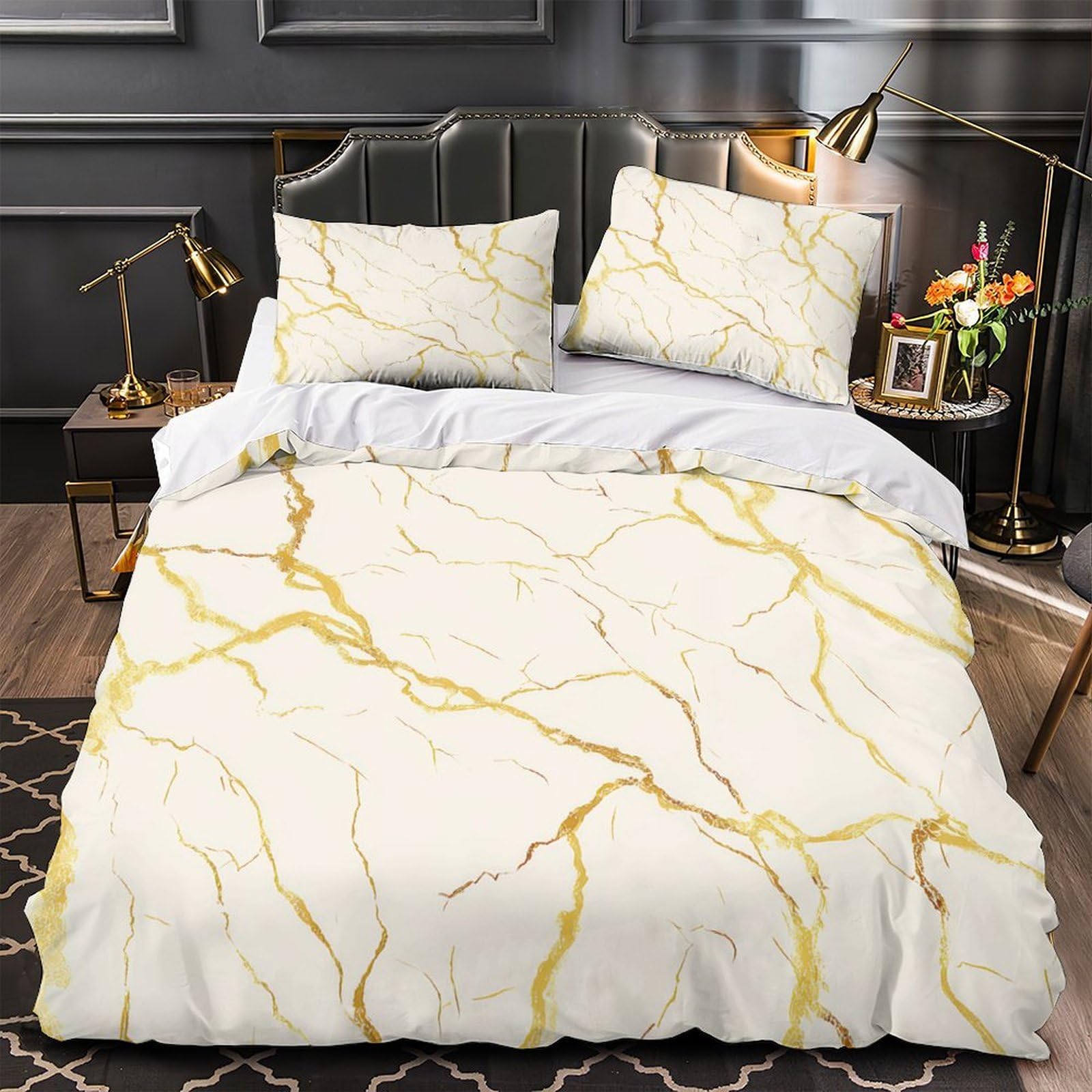 Housse de couette microfibre super douce motif tigre doré pour lit double
