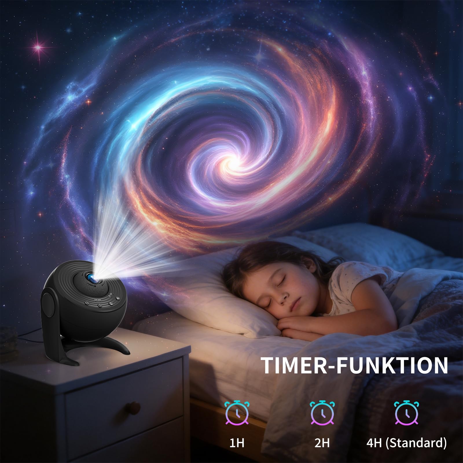 FlyEagle Sternenhimmel Projektor, 13-in-1 Galaxy Projektor, LED Sternenhimmel mit Timer, Deckenprojektor 360° Rotation, Zimmerplanetarium für Kinder Erwachsene Geschenk, Schwarz