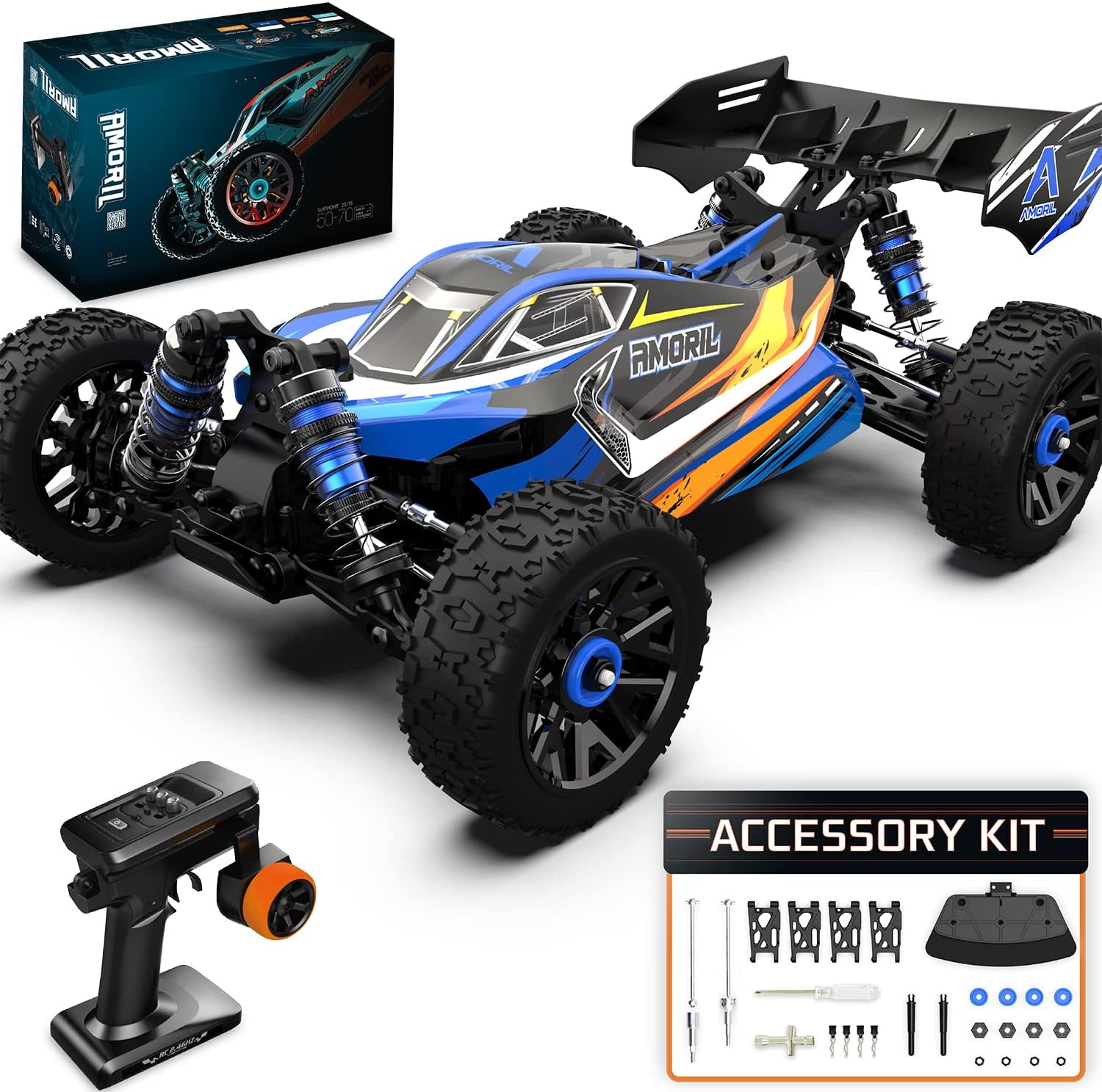 AMORIL 1:14 Fast RC Cars Age 14+ for Adults,Top Speed 70+KMH,Hobby Remote Control Car,4X4 Large Truck Off-Road Racing Buggy,Electric Vehicle Toy Gift for Kids