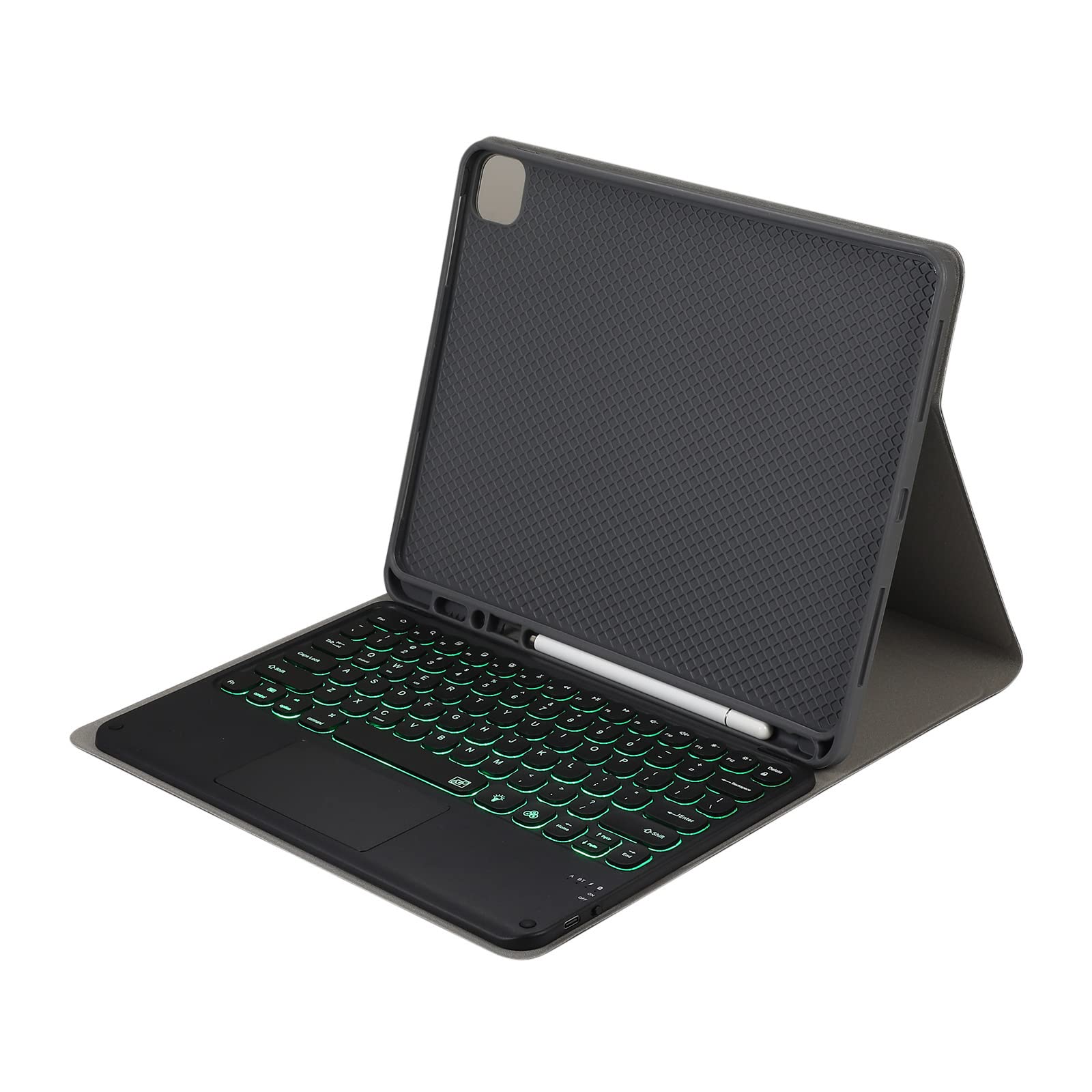 TouchPad Étui clavier pour iPad 9.7 2018/2017 / iPad Air 2 / iPad Air Air 7 couleurs rétroéclairées amovibles sans fil clavier rond, étui intelligent magnétique avec porte-crayon, noir