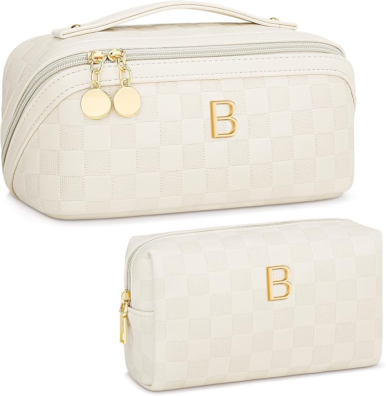 Necessaire de maquiagem e viagem CLOUDWINGS com inicial dourada, 2 unidades