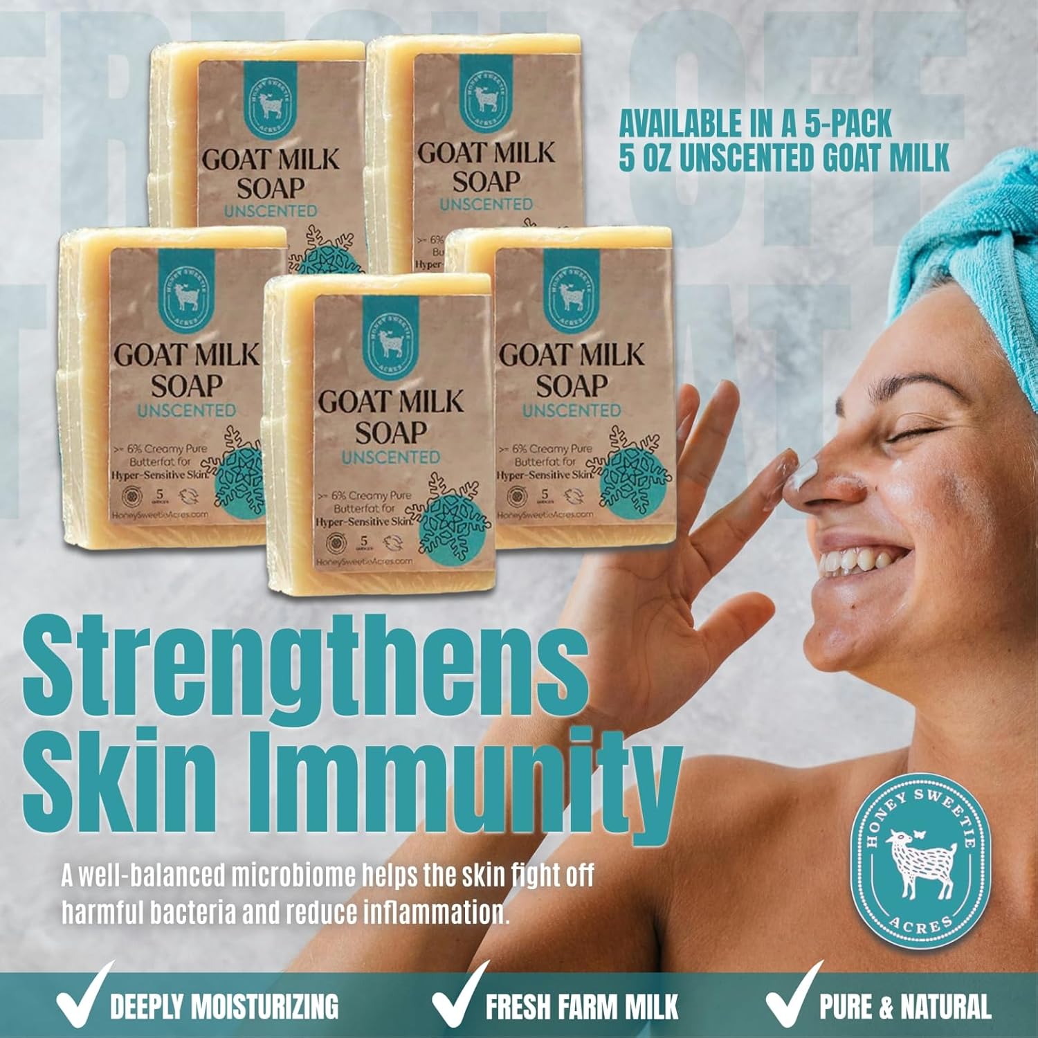 Honey Sweetie Acres 5-Pack Unscented Goat Milk Soap - Handmade 5 oz Bar, Made with Natural Ingredients, Moisturizing & Gentle, Made in the USA