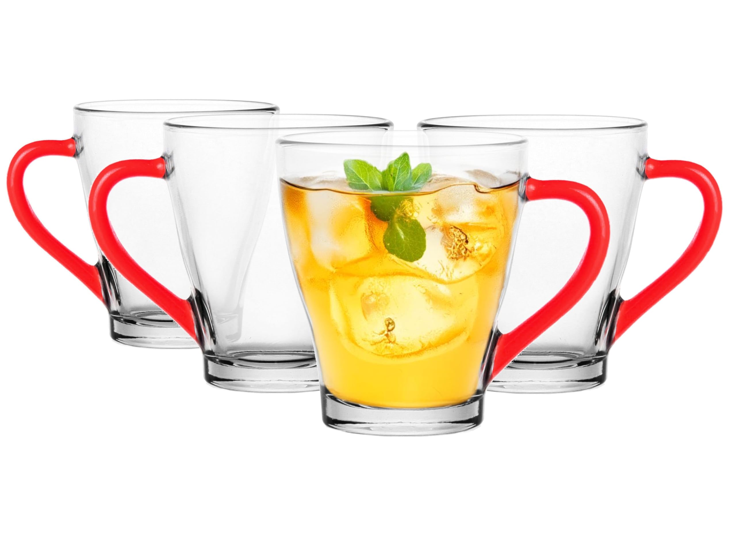 Glasmark KROSNO, 220ml, Set von 4, Gläser set, Trinkgläser aus Glas mit Henkel, farbiges Ohr, Trink-Glas, Tasse, Glasbecher mit Hörer, Spülmaschinenfest