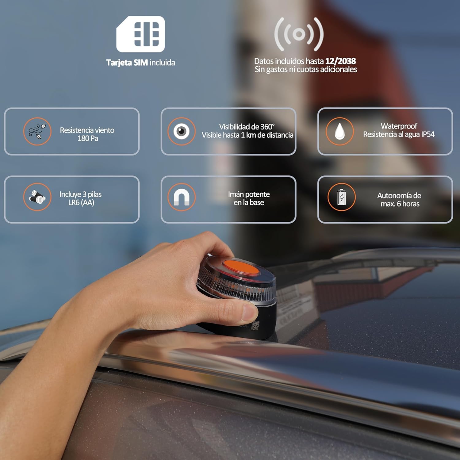 Luz Emergencia V16 Homologada DGT aprovada con Geolocalización, Baliza Coche Conectada DGT 3.0, Datos Incluidos hasta 2038, Kit de Emergencia para coche, obligatoria 2026!