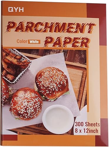 Hojas de papel pergamino para hornear, 300 piezas de 8 x 12 pulgadas, antiadherente, antiadherente, antiadherente, precortado, pergamino blanco para