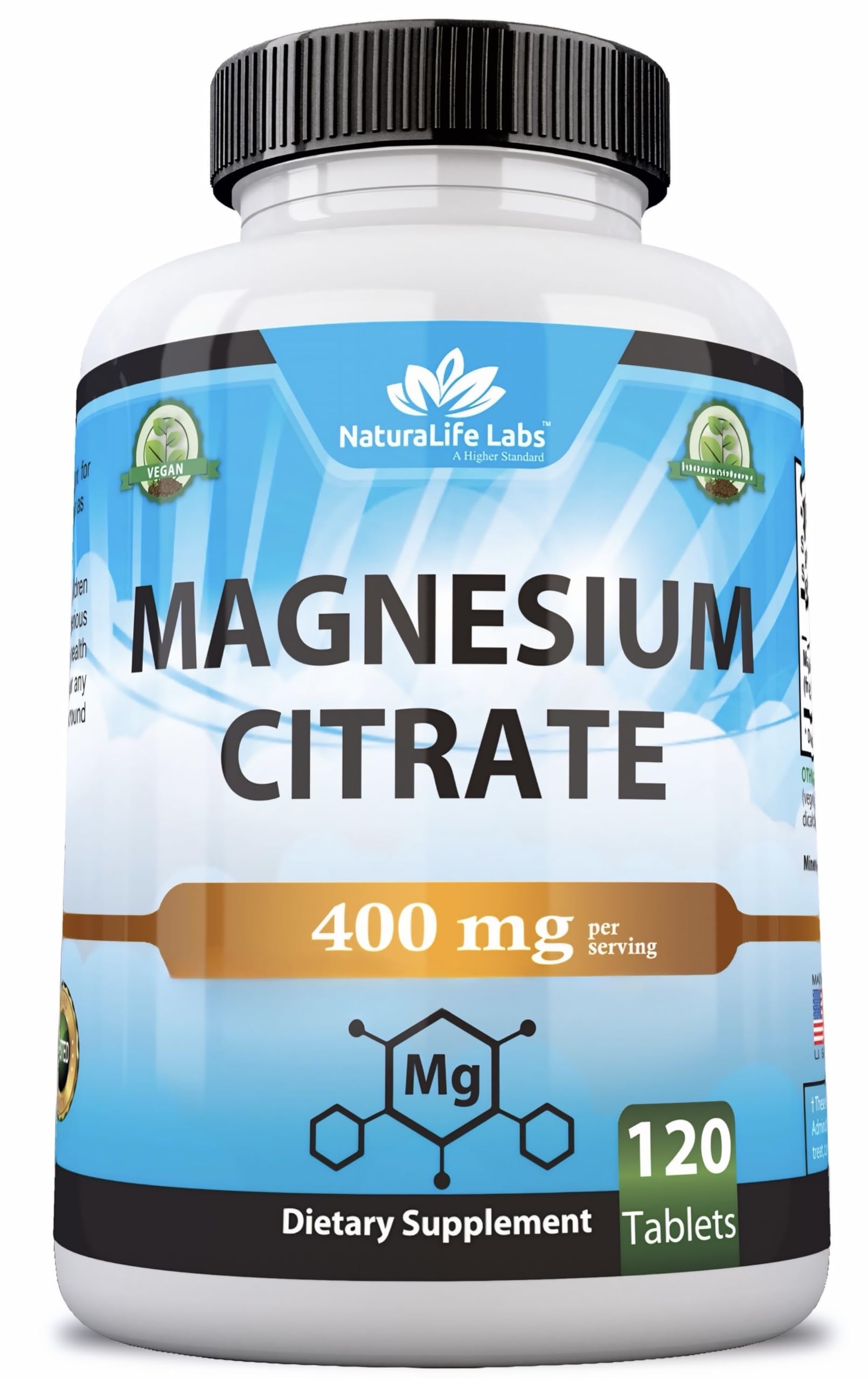 Magnesium Citrate 400 mg per Serving – 120 Tablets, Vegan, Non-GMO