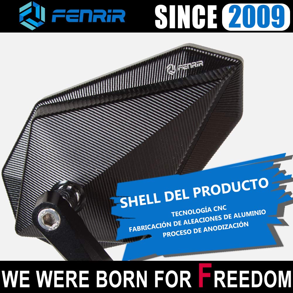 FENRIR Espejos Retrovisores Moto Manillar Retrovisor Homologados Negro CNC Aleación de aluminio Anti reflejante para Cafe Racer Naked Bike Sport Retro Scrambler Scooters deportivas Motocicletas