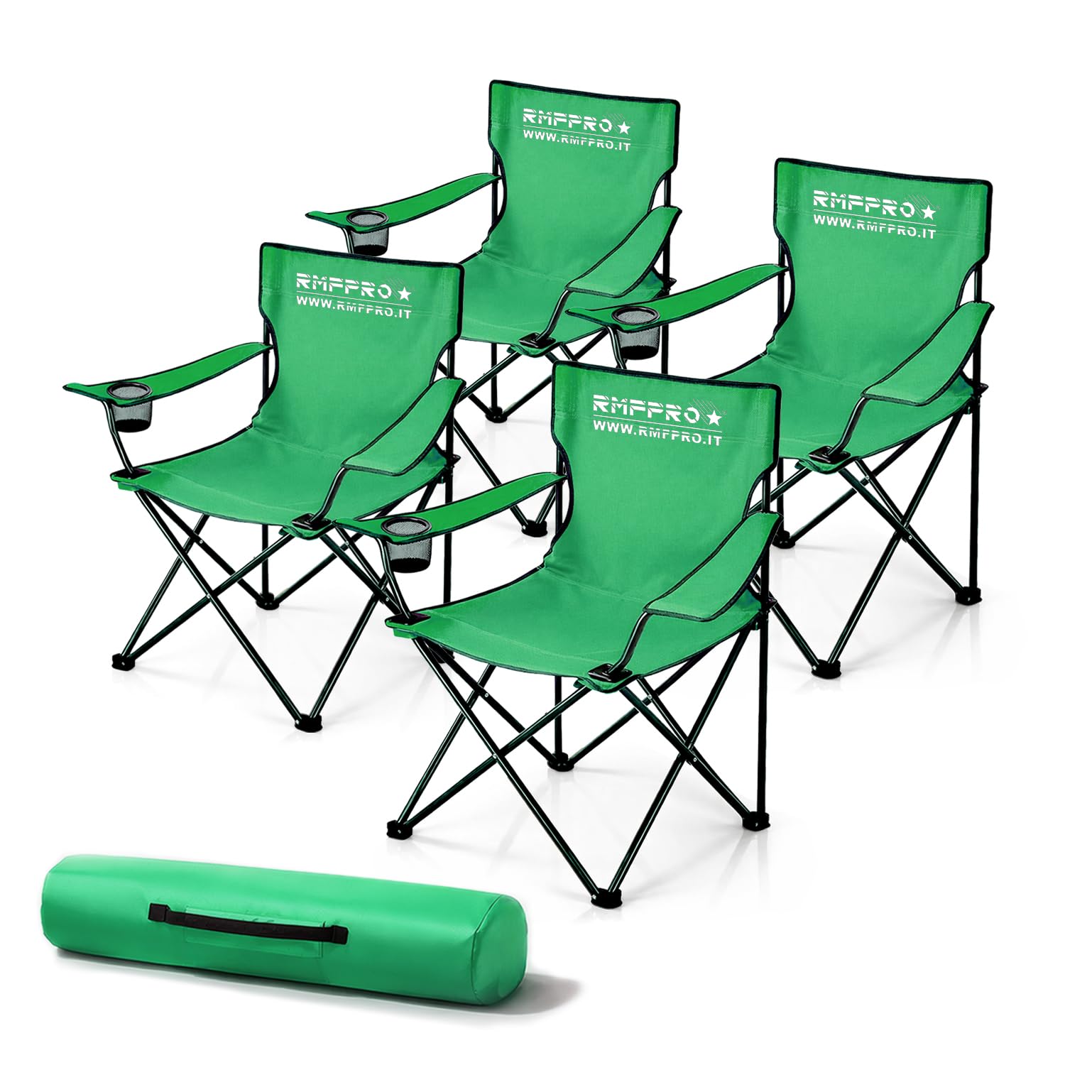 Set de 4 Sillas Camping Plegable con Asiento Cómodo y Relajante, Silla de Playa Portátil con Posavasos - Silla Mar y Jardín, Tejido Ligero Transportable Silla de Exterior Verde