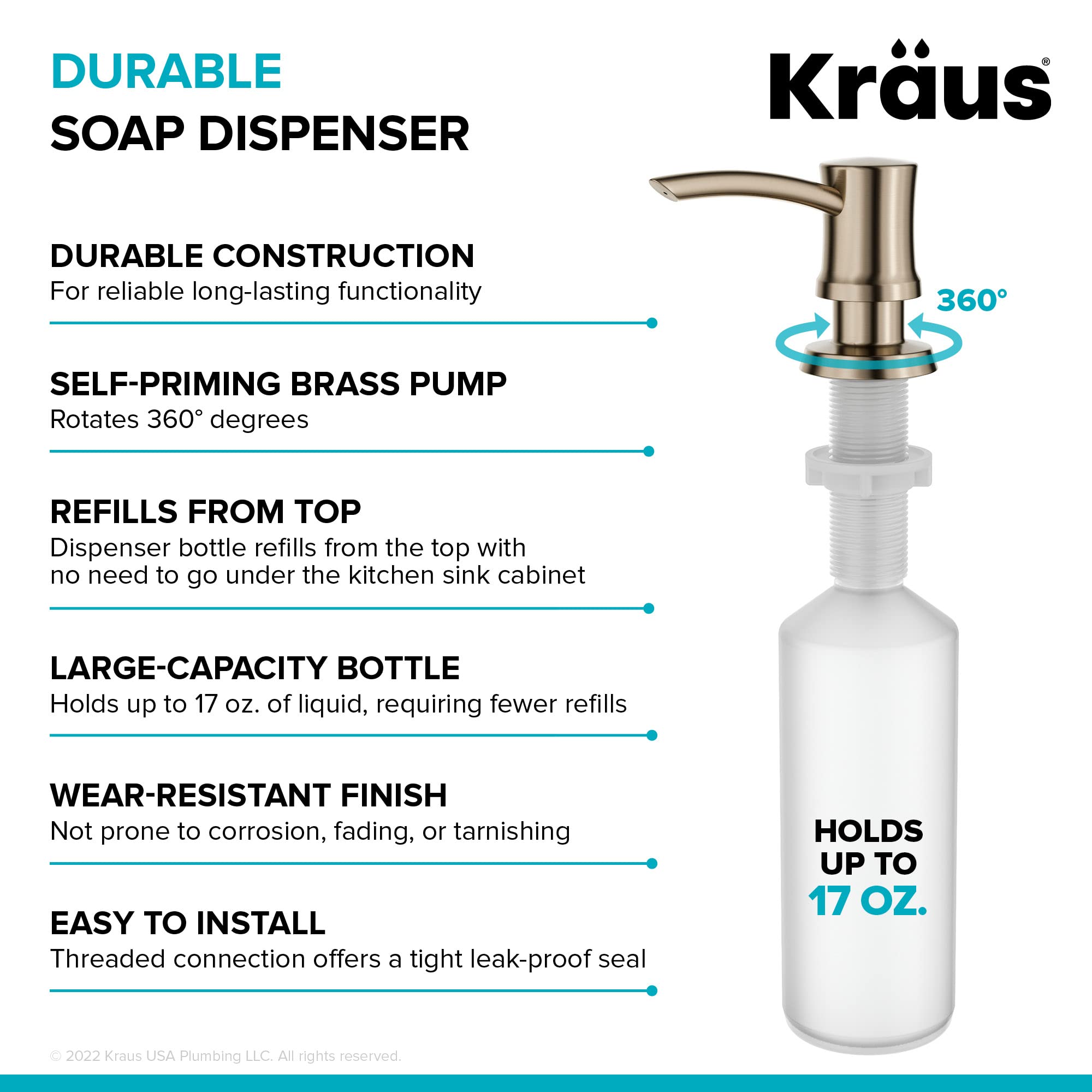 KRAUS Seifen- und Lotionspender für die Küche, fleckenfrei, Antik-Champagner-Bronze, KSD-54SFACB