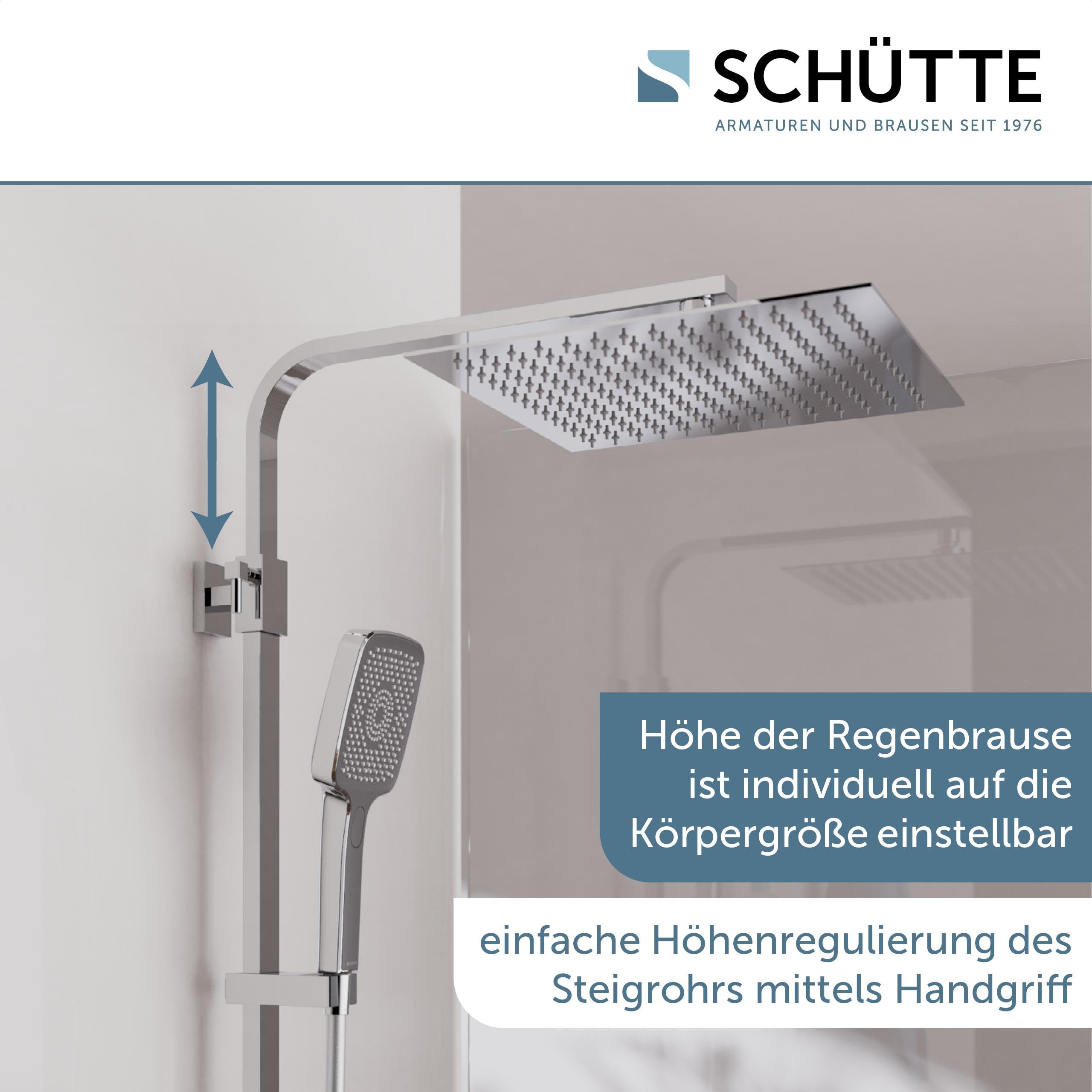 Schütte OCEAN Duschsystem mit Thermostat und Glasablage-Duschset mit 30x30cm, Regendusche mit Wandhalterung und Duschkopf-Duschpaneel Duschsäule in Chrom/Anthrazit 60531