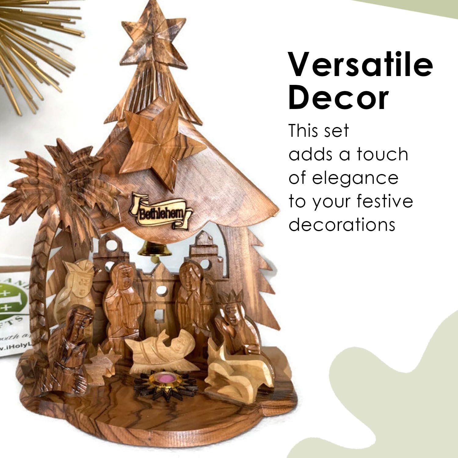 Nativity Scene Set, Wooden Nativity Music Box Set, Holy Land Olive Wood Manger Scene, Perfect Christmas Décor and Gifts, Handmade Nativity Home Décor Accent for Christmas (8.3” x 6.3”)