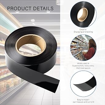 Decorative Gondola Shelving Vinyl Insert for Ticket Channel 130 FT. x 1.25 in. - 5 Pack, Black