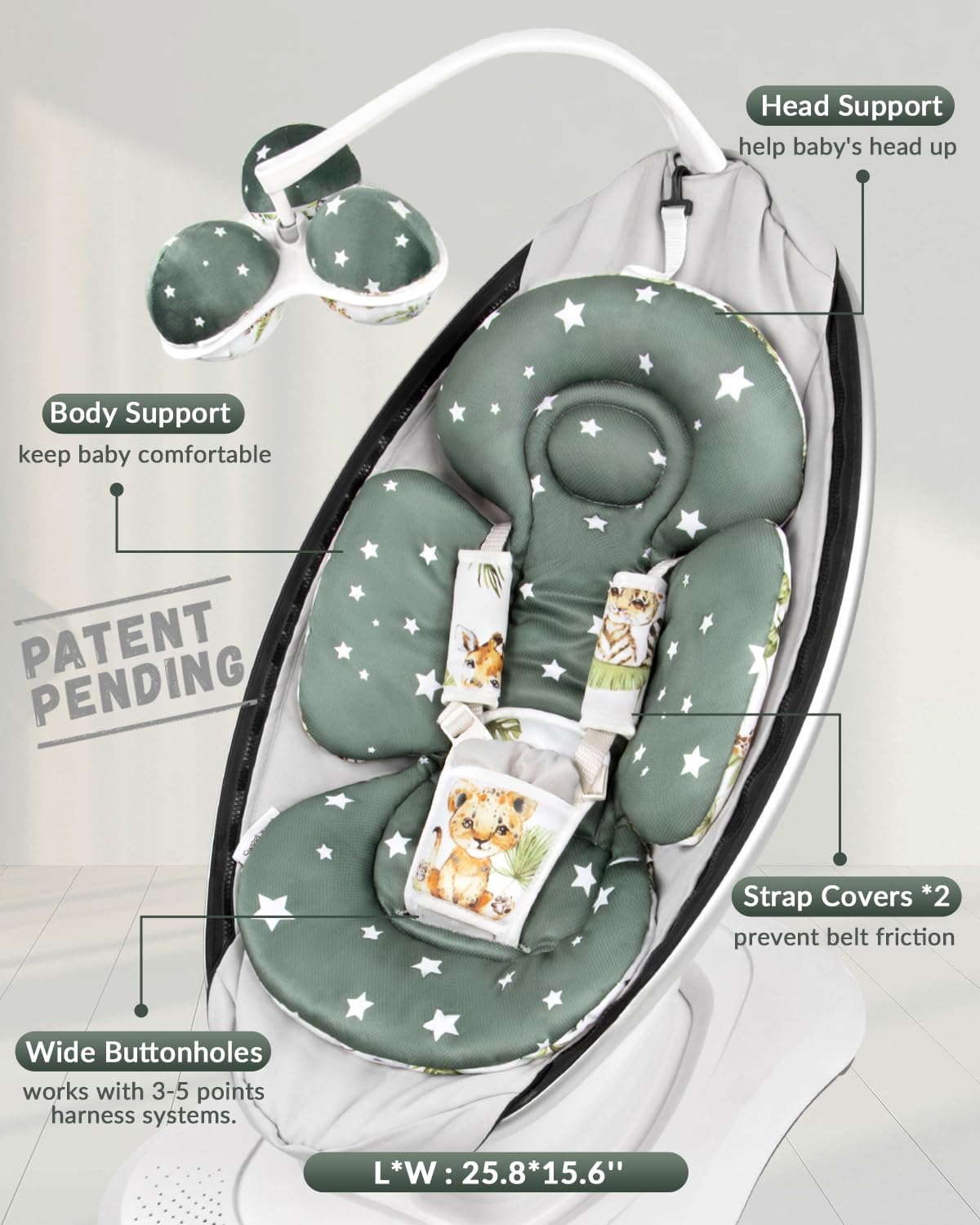 Insert pour bébé Compatible avec 4moms Mamaroo Swing et siège Auto pour bébé, y Compris 3 balles de Rechange, Insert réversible pour Nouveau-né pour balançoire, Poussette, transat, Tissu