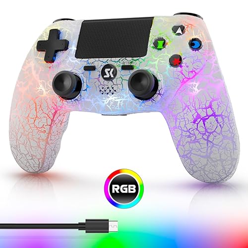 Wireless Controller for PS4, LED Backlit Controller for PS4/Pr/Slim, 1000mAh Battery, Double Shock 6-Axis Motion Sensor, Built-in Speaker & 3.5mm