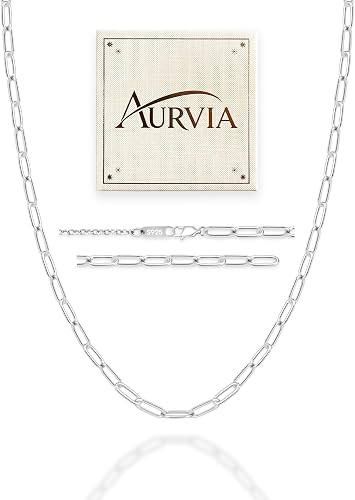 AURVIA 5mm S925 Sterling Silver Paperclip Chain Necklace for Women 20 Inch