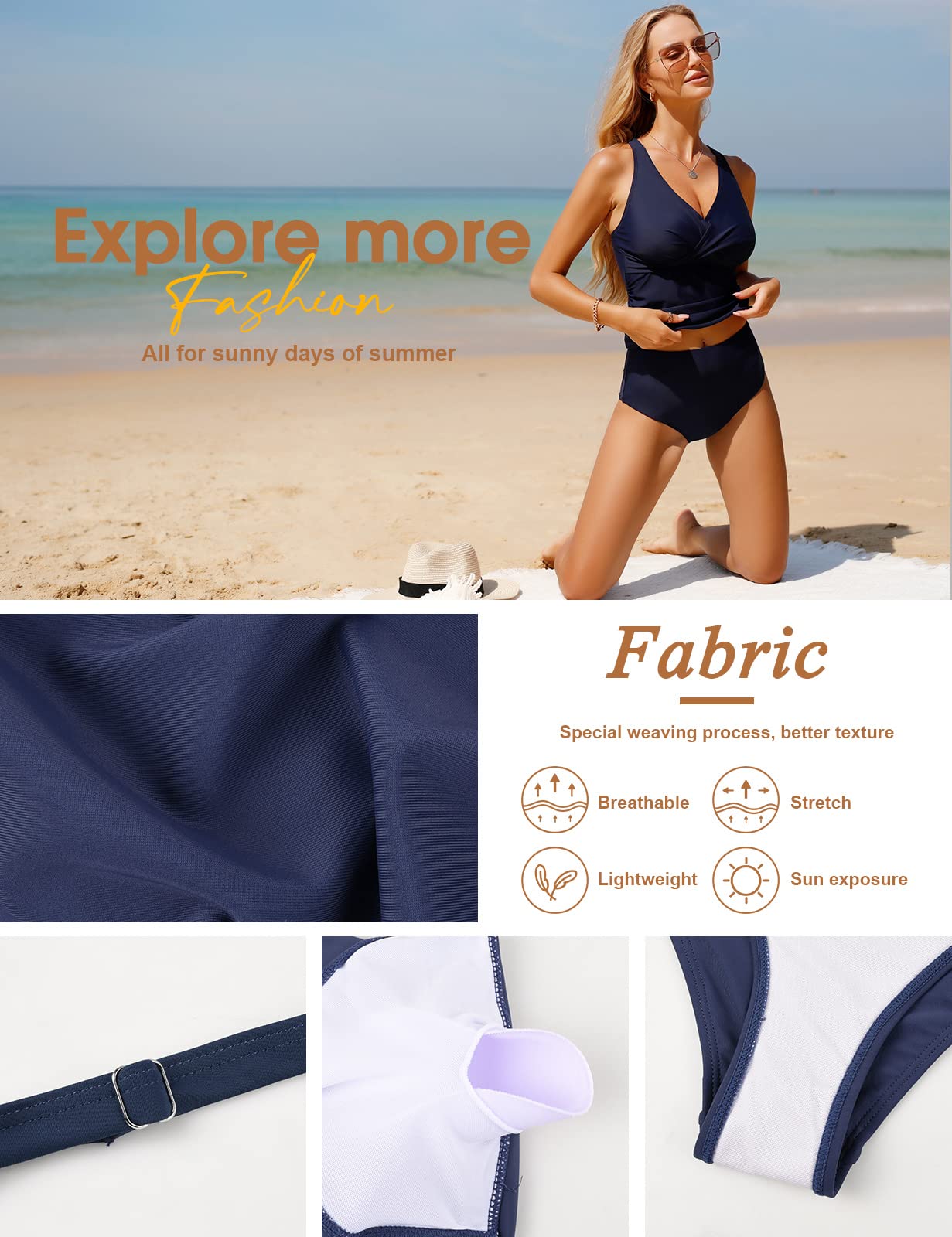 UMIPUBO Tankini Maillot de Bain Femme 2 Pieces,Maillot de Bain Gainant Ventre Plat avec Short,Sexy Col en V Tankini Grande Taille