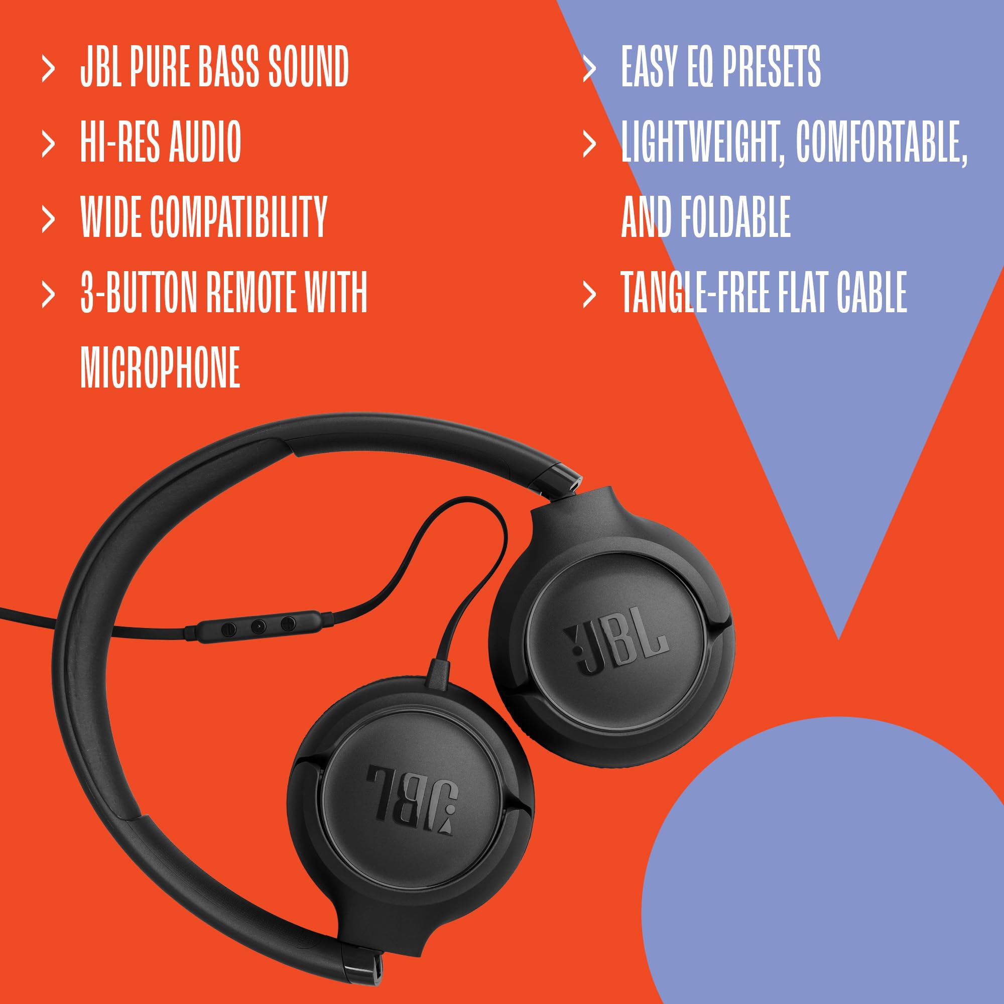 JBL Tune 530 C Cuffie con Filo On Ear, Microfono, Suono JBL Pure Bass, Preimpostazioni EQ, Connettività USB Tipo C, Design Pieghevole e Cavo Anti-Groviglio, Nero