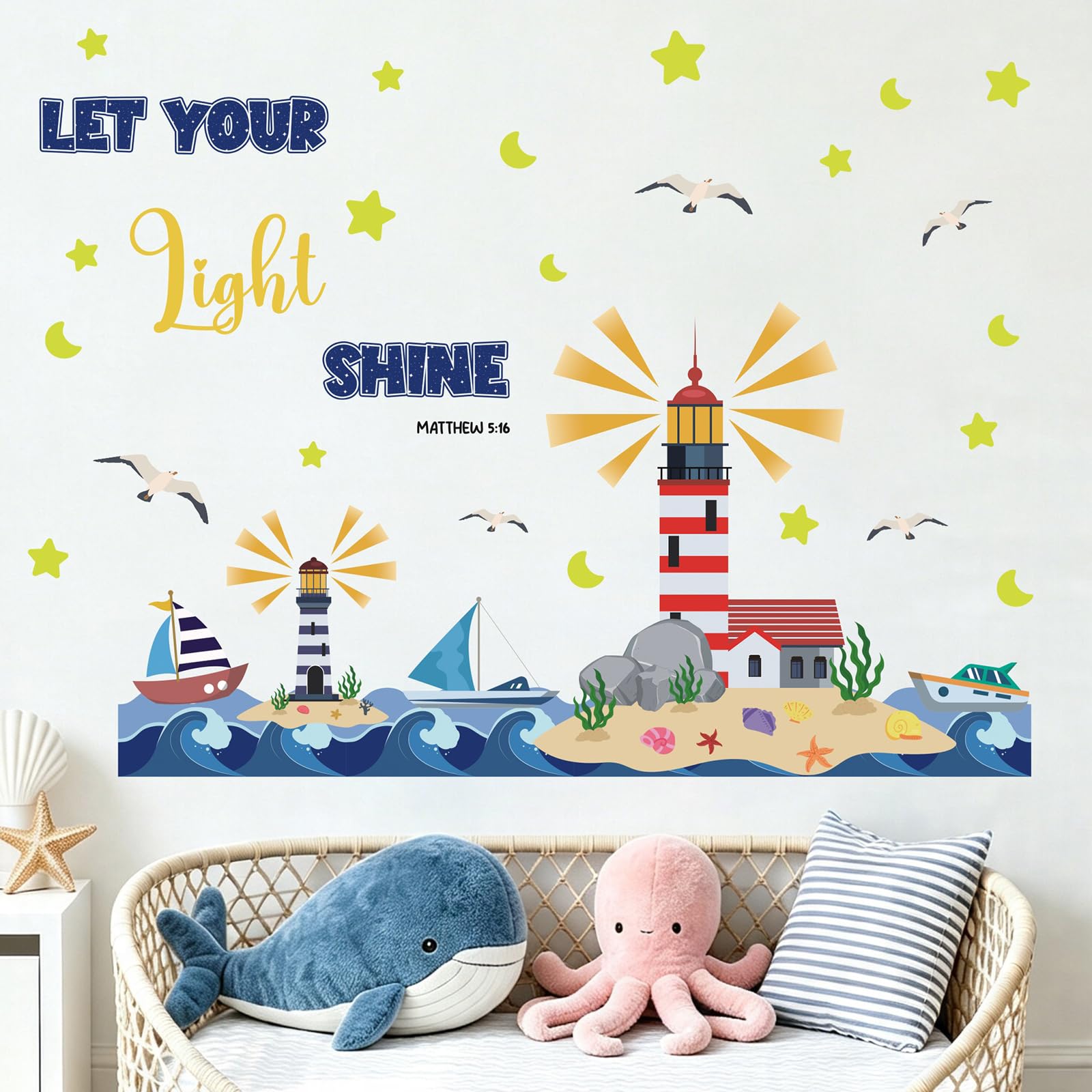 KAIRNE Nautical Lighthouse Sailboat Bible Verse Removable Wall Decal Stickers โ image 1