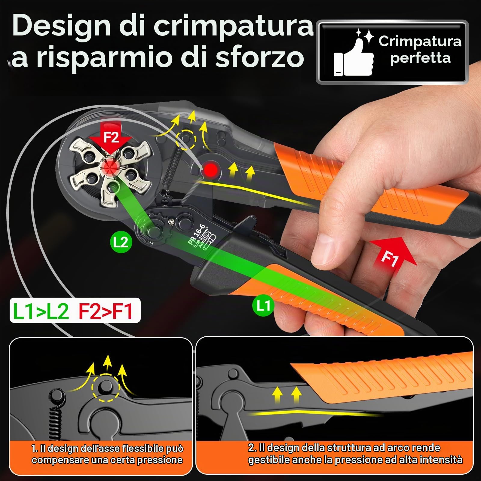Set di Pinza Crimpatrice 0,08-16 mm² e Spellafili Elettrici 0.2-6mm²