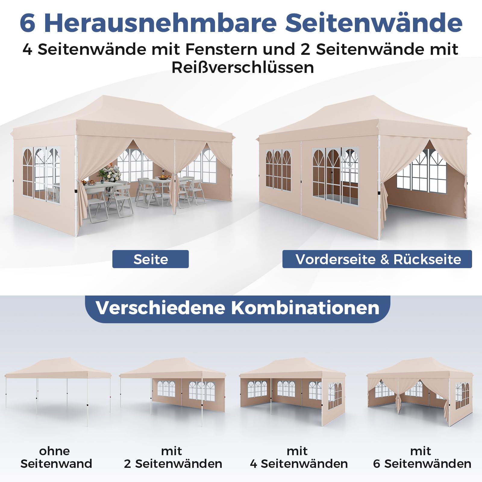 COSTWAY Pavillon 3x6m, Pop Up Faltpavillon mit 6 Seitenwänden & 6 Sandsäcke, Gartenpavillon Wasserdicht Stabil Winterfest, UV Schutz 50+, Partyzelt mit Tragetasche für Garten Party Hochzeiten (Beige)