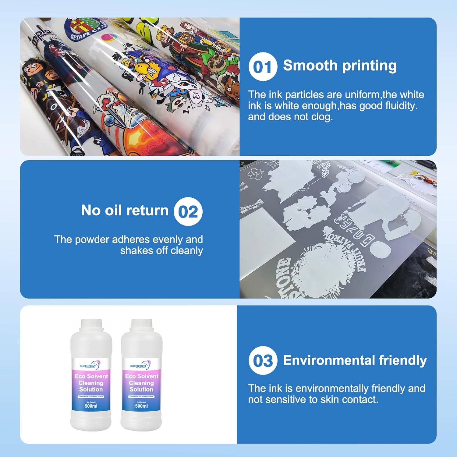 QUEENPRINT Eco Solvent Ink Cleaning Solution for TX800 XP600 DX5 DX7 and for Roland Mimaki Mutoh Printhead Cleaner Fluid Cleaning Liquid Use 1-Pack 500ml