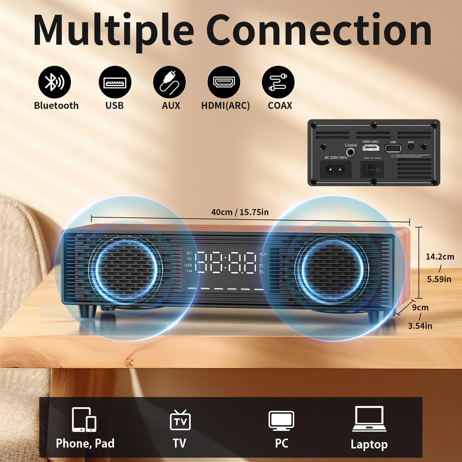 Amazon.co.jp: サウンドバー スピーカー 木目調 Bluetooth5.0対応