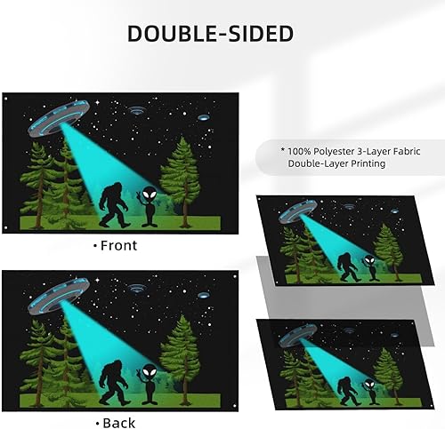 Miniatura 2 de Banderas de ovnis y pies grandes para exteriores de 3 x 5 pies, tres capas de tela para coser a doble cara, impresión de 3 x 5 pies, pancarta