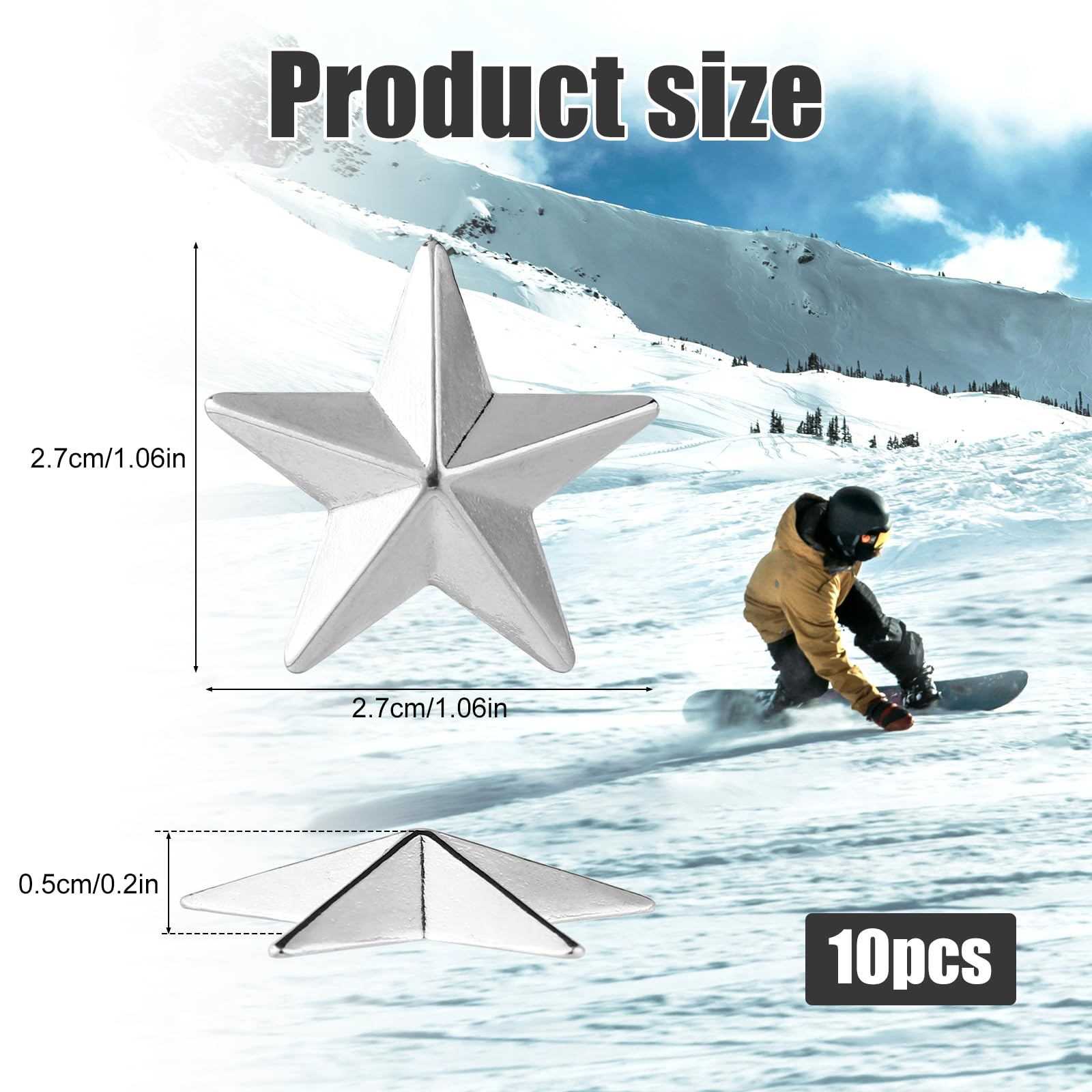 lasuroa 10pcs Stomp Pad Snowboard Pentagram, Coussinets Antidérapants pour Snowboard Argentés Accessoires de Ski d'hiver pour Offrir Une Adhérence Supplémentaire