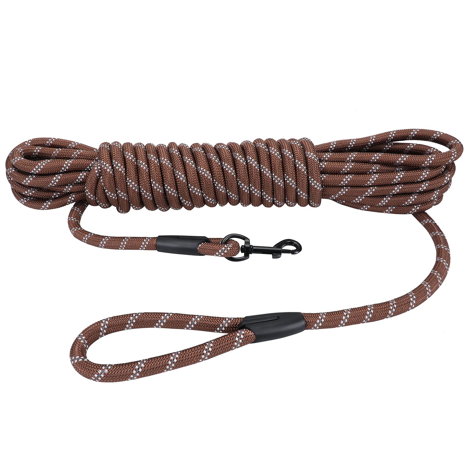 Long Dog Leash for Training 20Ft-Reflective Nylon Rope with Swivel Hook-Recall Agility Lead for Large Small Medium Dogs Outside Walking Hiking-Brown