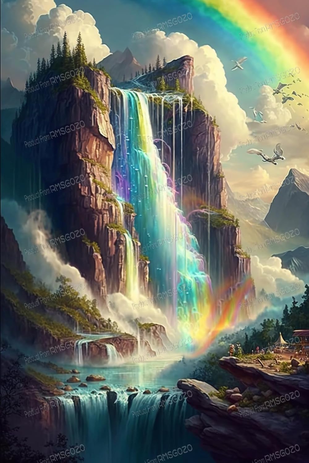 RMSGOZO 5D Rainbow Waterfall Diamond Painting Kits - Fluorescent Painted Landscape Diamond Painting, Full Round Diamond Art Kits for Adults, for Wall Decor & Theater Decor Gifts (20 X 24 Inch)