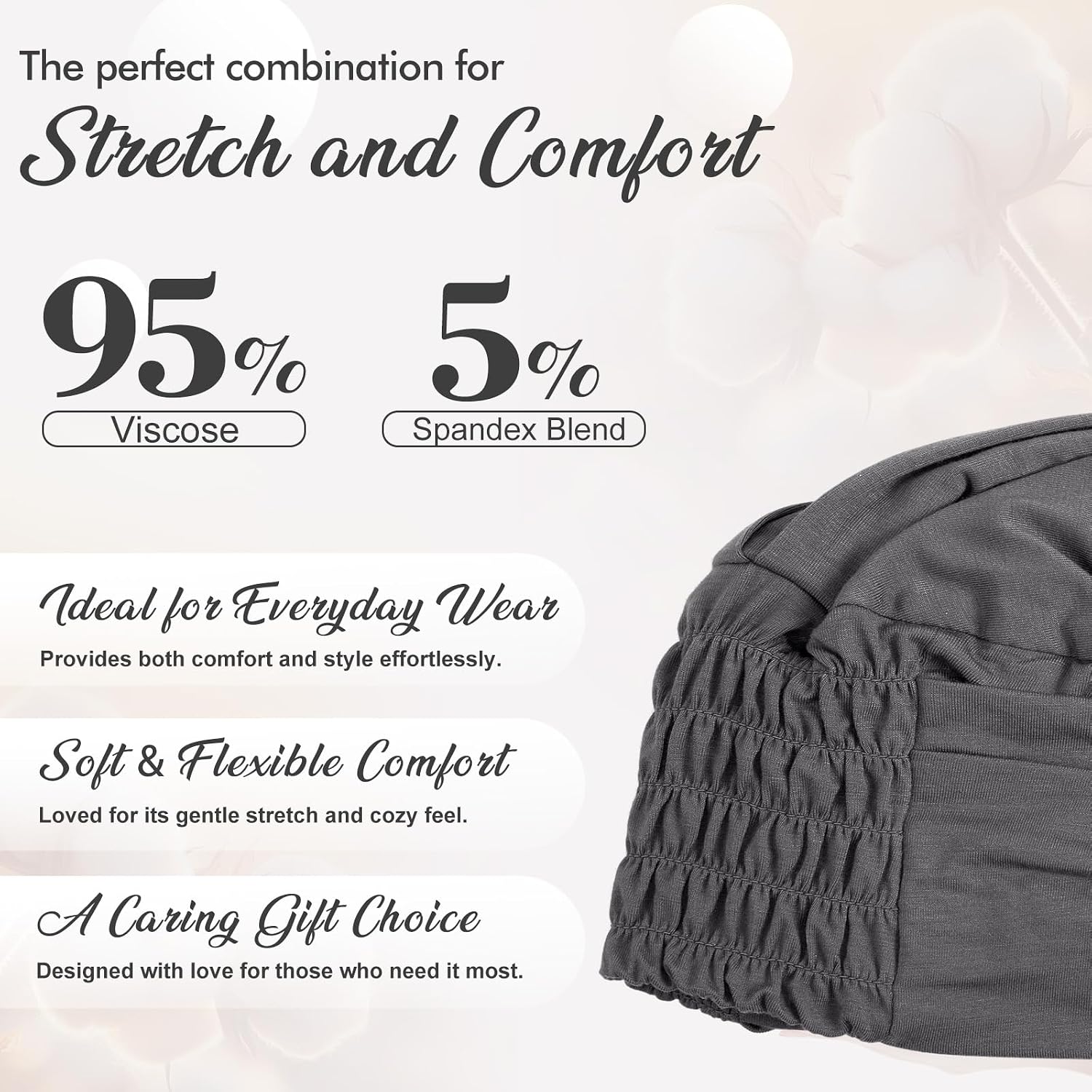 Zhengmy 4 Pcs Cotton Chemo Headwear for Women, Soft Cancer Skull Cap, Knot Turban Stretchy Sleeping Hats for Hair Loss Gift