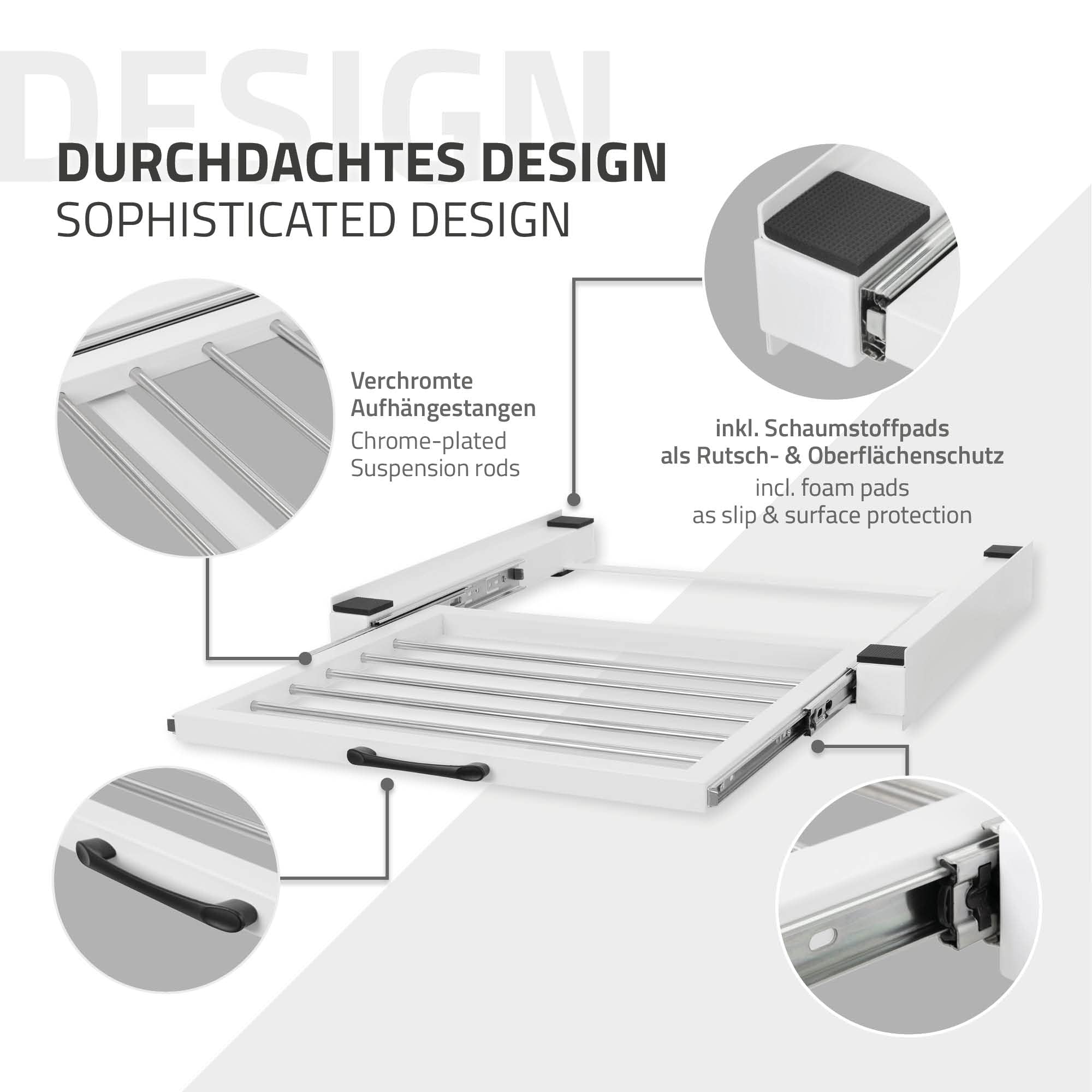 ML-Design Zwischenbaurahmen mit Wäscheleine, Stahl 60,5x54,5cm Weiß, Waschmaschine/Trockner Verbindungsrahmen, Zwischenbausatz mit ausziehbarer Handtuchhalter, Zwischenrahmen Universal, Trocknersäule