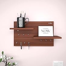 Anikaa Ruskey Engineered Wood Wall Hooks Stand/Key Holder (Walnut) {10 Hooks,1 KeyHolder}