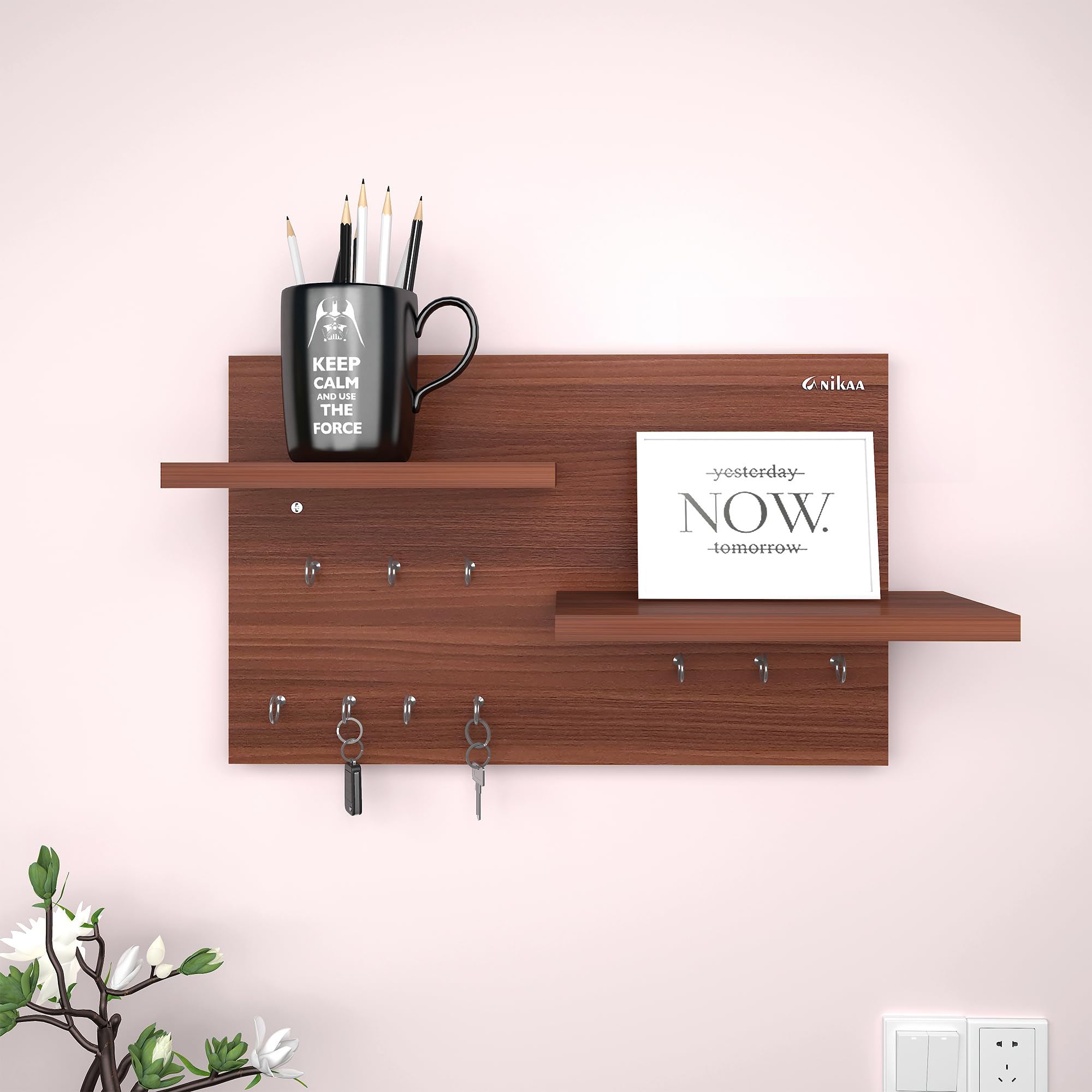 Anikaa Ruskey Engineered Wood Wall Hooks Stand/Key Holder Stand/Key Holder with Shelf/Wall Mounted Key Holder/Key Hold/Key Chain Hanging Board/Wall Hanging Key Holder (Walnut) (10 Hooks) (B08ZSWZ82S) Amazon Price History, Amazon Price Tracker