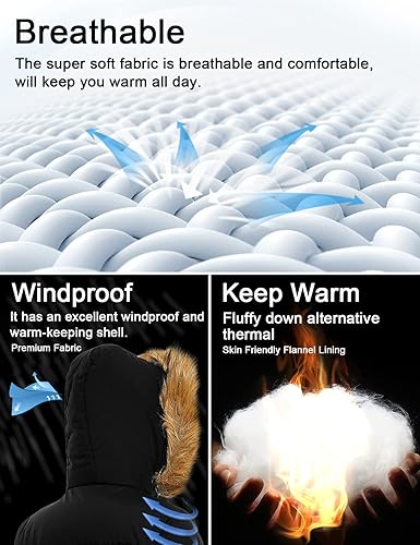 Miniatura 5 de Szory - Abrigo de invierno con bolsillos de plumón para mujer con capucha de piel extraíble