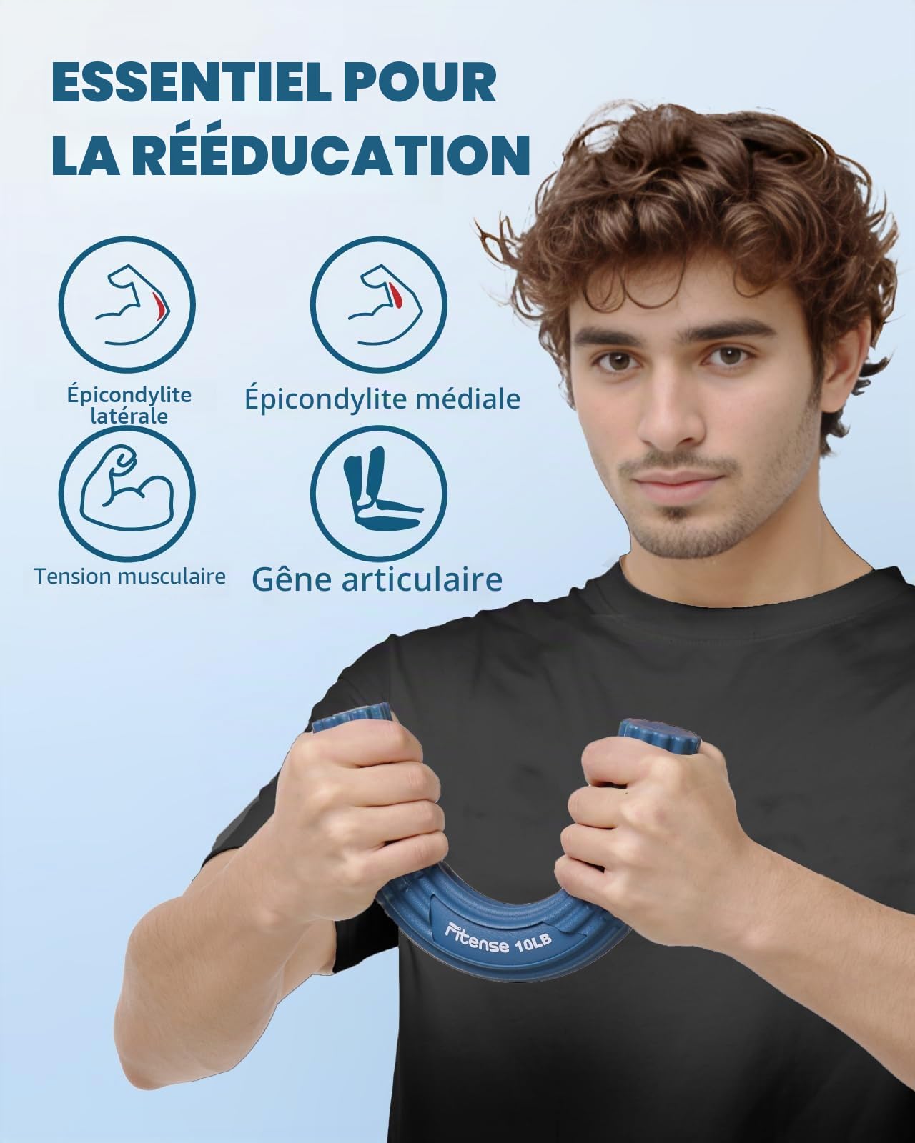 Fitense Lot de 4 barres Flex Therapy, 10/20/30/40 LBS barres Flexbar Kit, barre flexible pour thérapie physique et barre de résistance de fitness pour golfeurs, coude, tendinite, poignet, bras