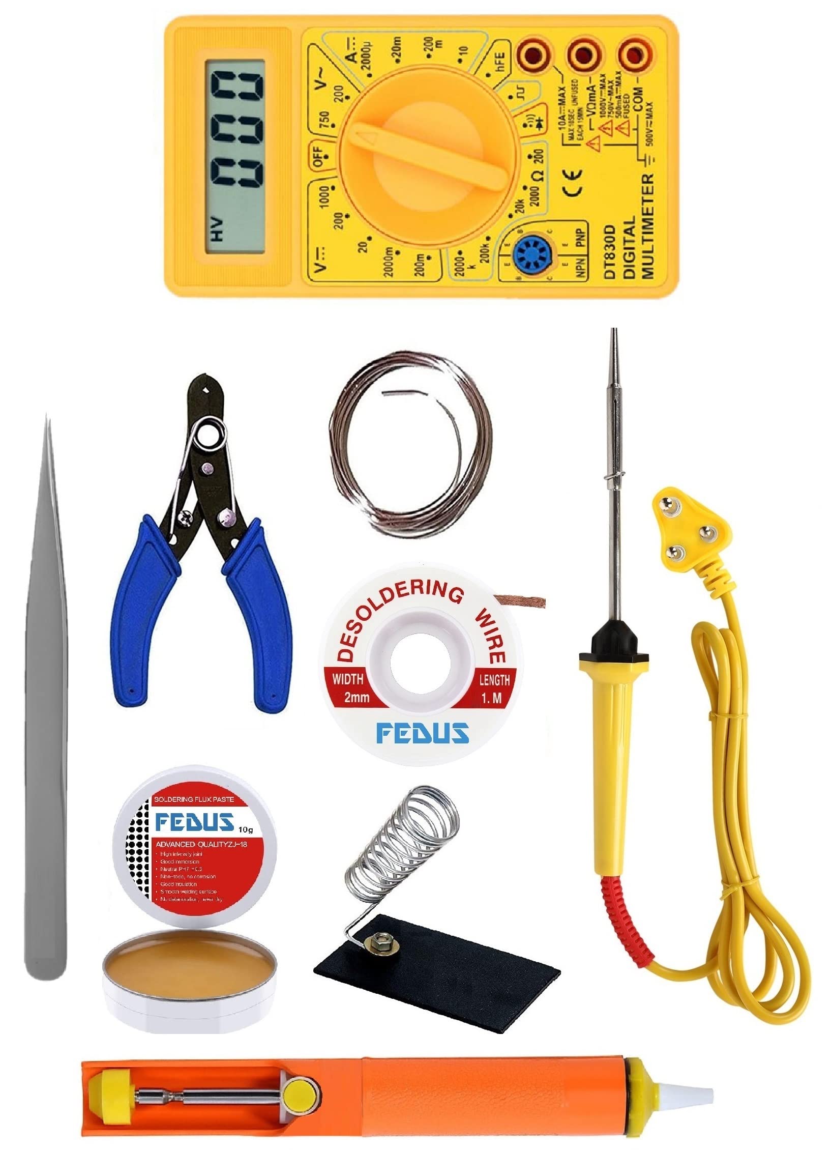 FEDUS 9IN1 soldering iron kit set|soldering iron(25W) digital multimeter, soldering wire, soldering stand, soldering paste, Wire Stripper, desoldering wick, Desoldering Pump, Solder Sucker, Tweezers (B09BLYKPHW) Amazon Price History, Amazon Price Tracker