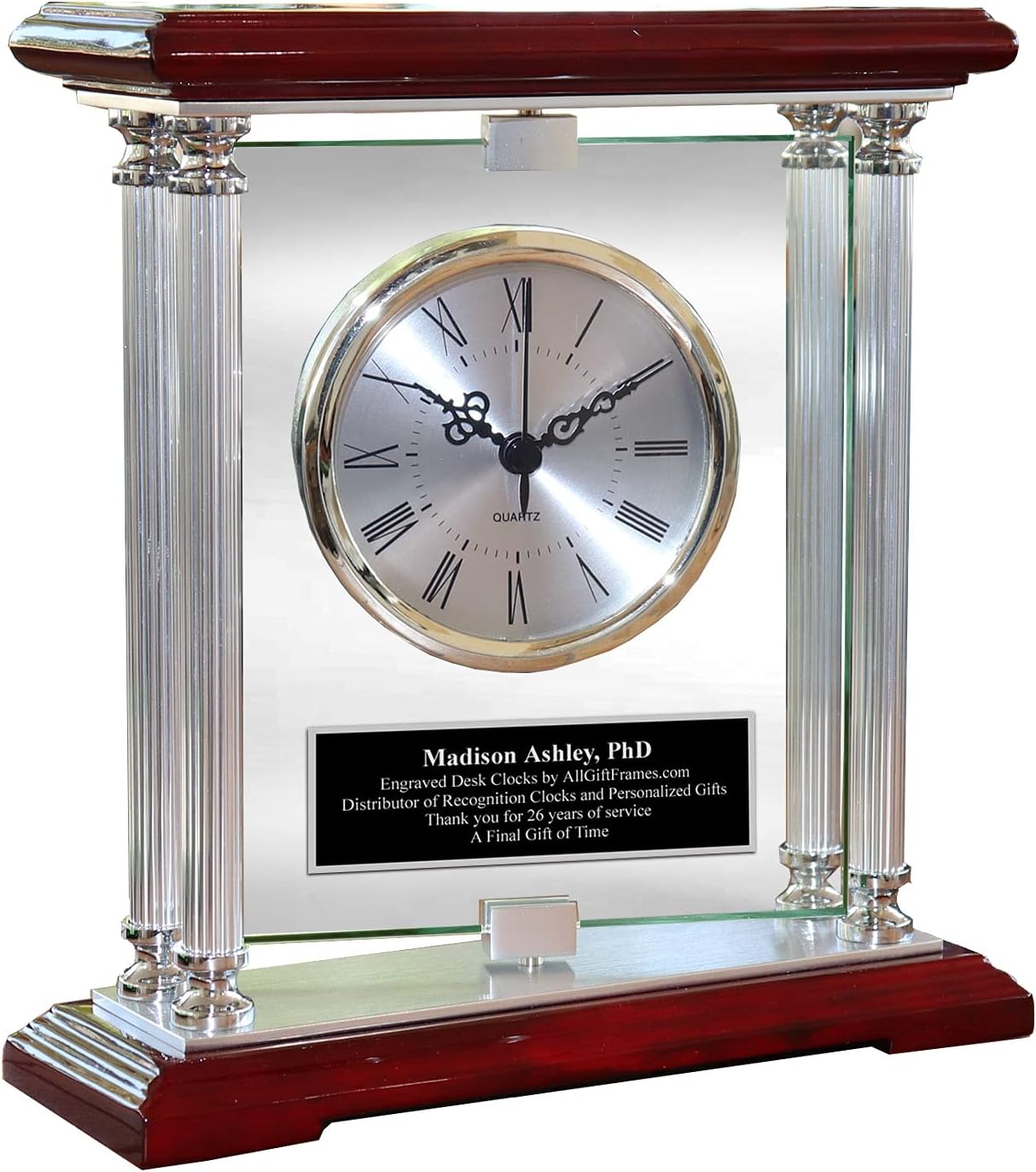 AllGiftFrames Large Table Personalized Glass Desk Clock Etching Black Engraved Gift Anniversary Retirement Award Service Graduation
