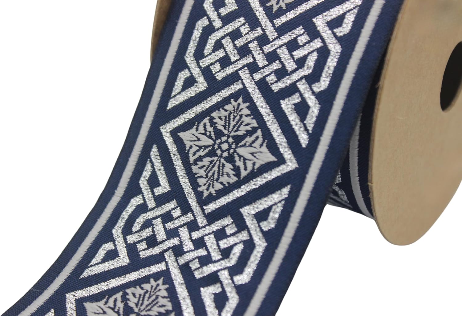 3.8 Yard Spool 2.67" Metallic Silver & Dark Blue Carpet Pattern Embroidered Curtain Trim Jacquard Ribbon for Your Drapes Curtains Drapery Banding Trim Tape 198 V3