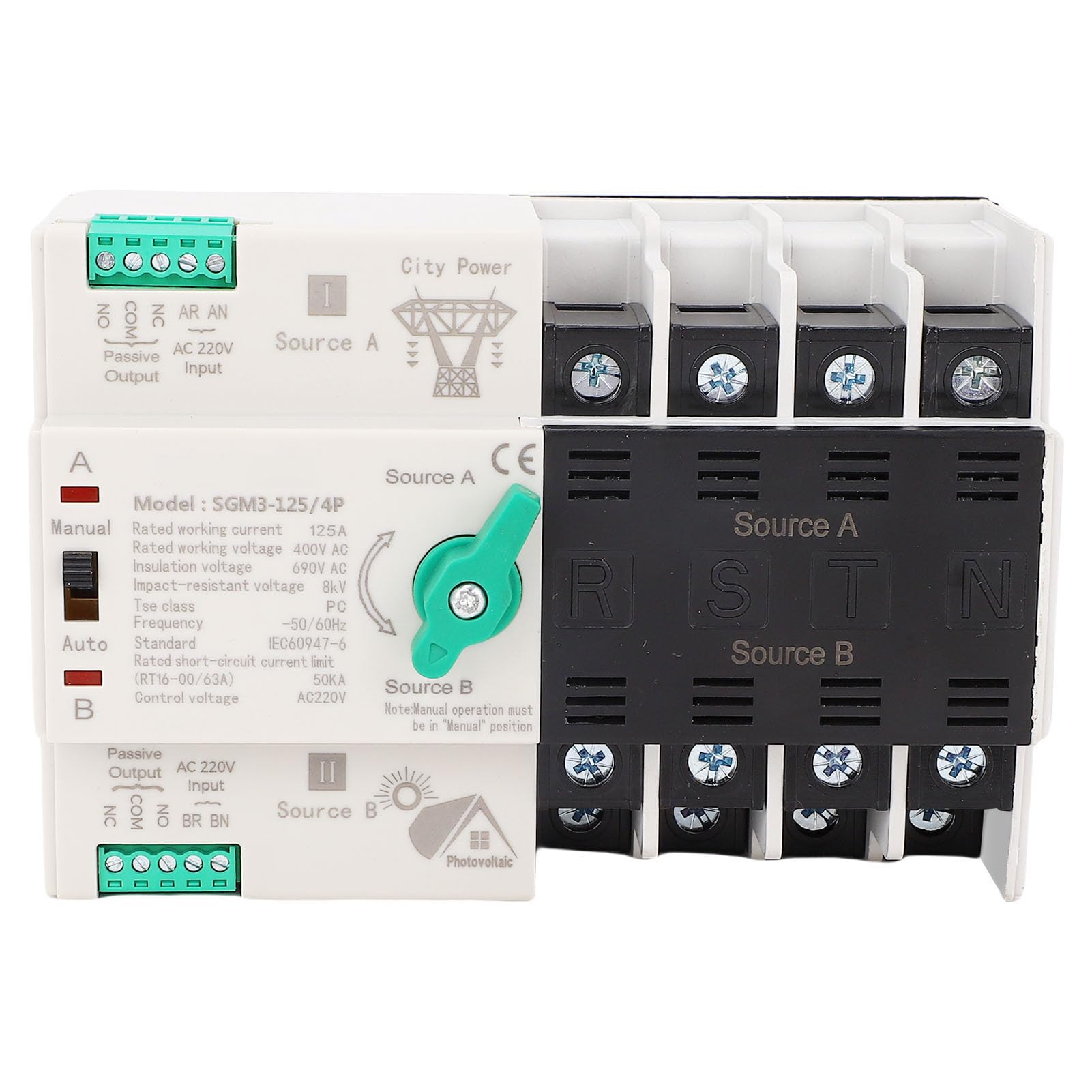 Interruttore di Trasferimento Automatico A Commutazione Rapida Doppia Alimentazione 4P 400 V 125 A ATS per Fabbriche e Centri Commerciali
