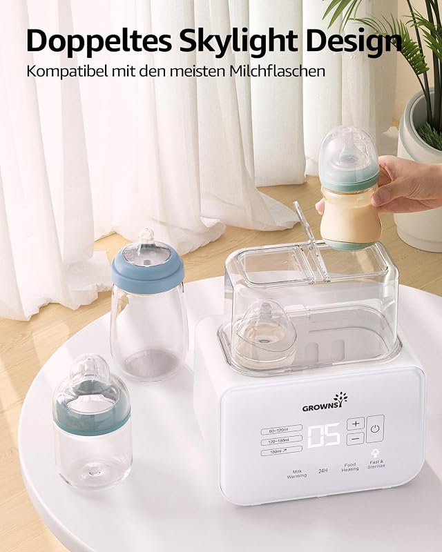 Încălzitor și sterilizator rapid de biberoane 8 în 1 GROWNSY cu afișaj LCD, control al temperaturii și funcție de decongelare, verde